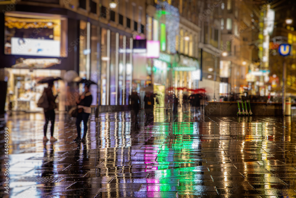 city streets on rainy night 
