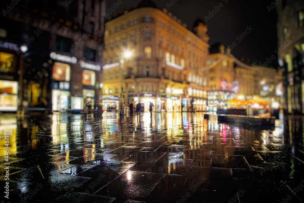 city streets on rainy night 