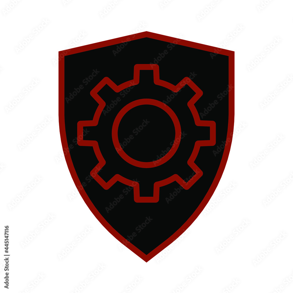 protector icon, settings. Shield with setting wheel in center of Protection icon concept. protector icon, settings. Shield with setting wheel in center of Protection icon concept.