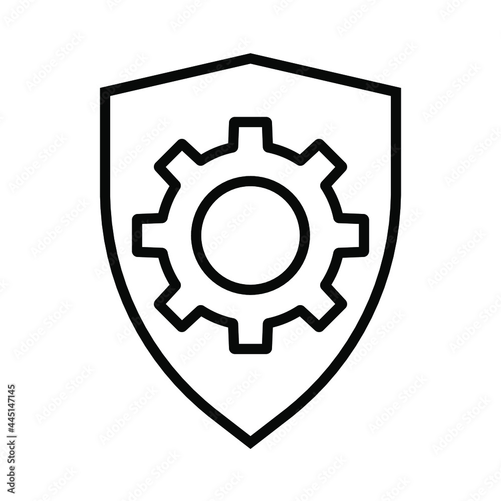 protector icon, settings. Shield with setting wheel in center of Protection icon concept. protector icon, settings. Shield with setting wheel in center of Protection icon concept.