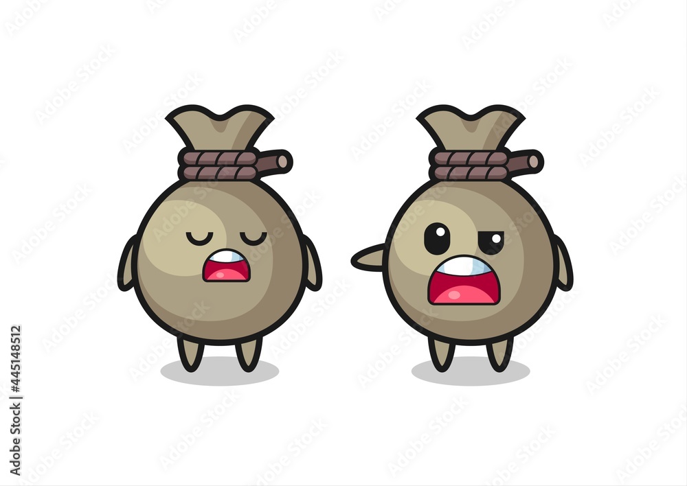 illustration of the argue between two cute money sack characters illustration of the argue between two cute money sack characters