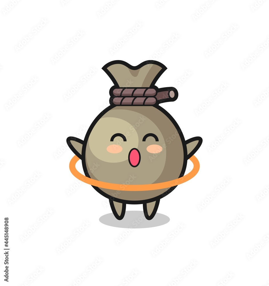 cute money sack cartoon is playing hula hoop cute money sack cartoon is playing hula hoop