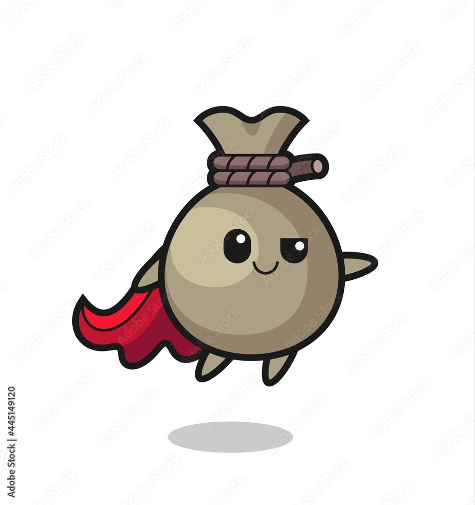 Fototapeta premium cute money sack superhero character is flying