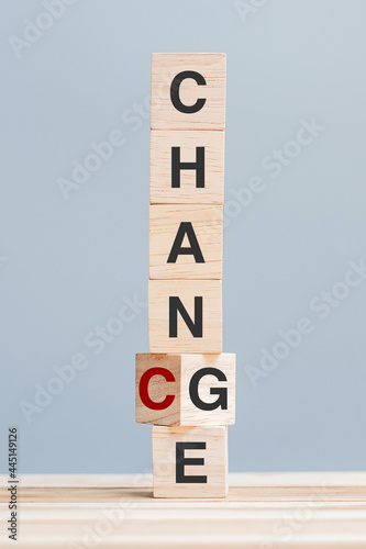 wooden cube blocks flipping CHANGE to CHANCE text. organizational, opportunity, mindset, attitude and Positive thinking concepts photo