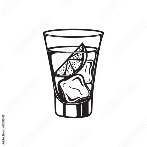 alcohol drinks glass engraving vector set. Vodka, whiskey and cognac. Isolated black and white vintage style .