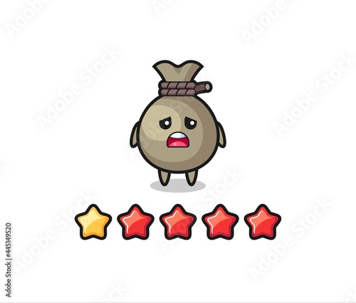 the illustration of customer bad rating  money sack cute character with 1 star