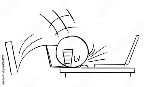 Businessman or Worker Banging Head Against the Office desk , Vector Cartoon Stick Figure Illustration