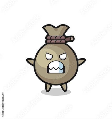 wrathful expression of the money sack mascot character