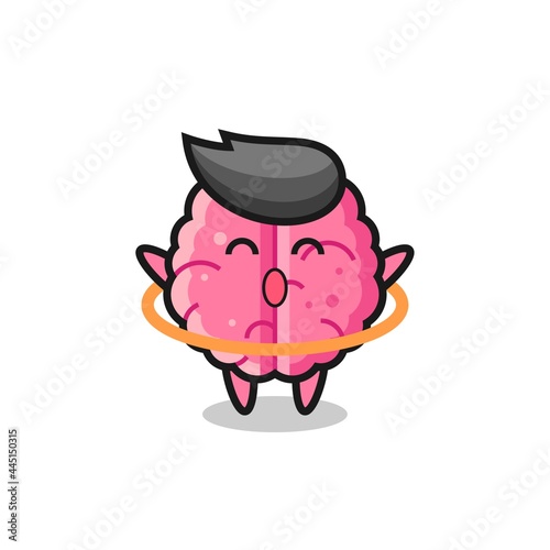 cute brain cartoon is playing hula hoop