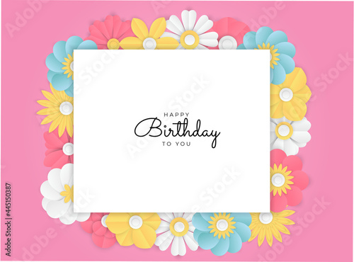 Happy birthday party invitation card background. Universal creative flower greeting card. Carnival flower and celebration card templates. Trendy color style. Vector design element.