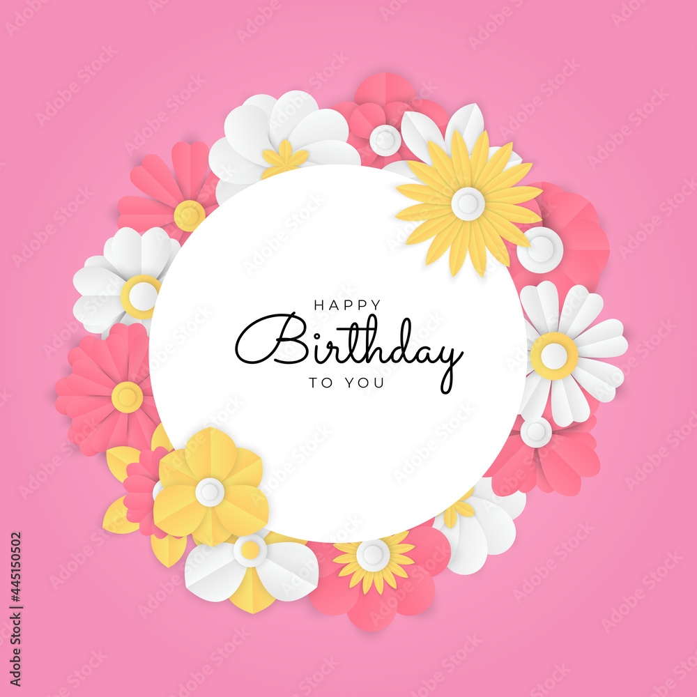 Happy birthday party invitation card background. Universal creative flower greeting card. Carnival flower and celebration card templates. Trendy color style. Vector design element.