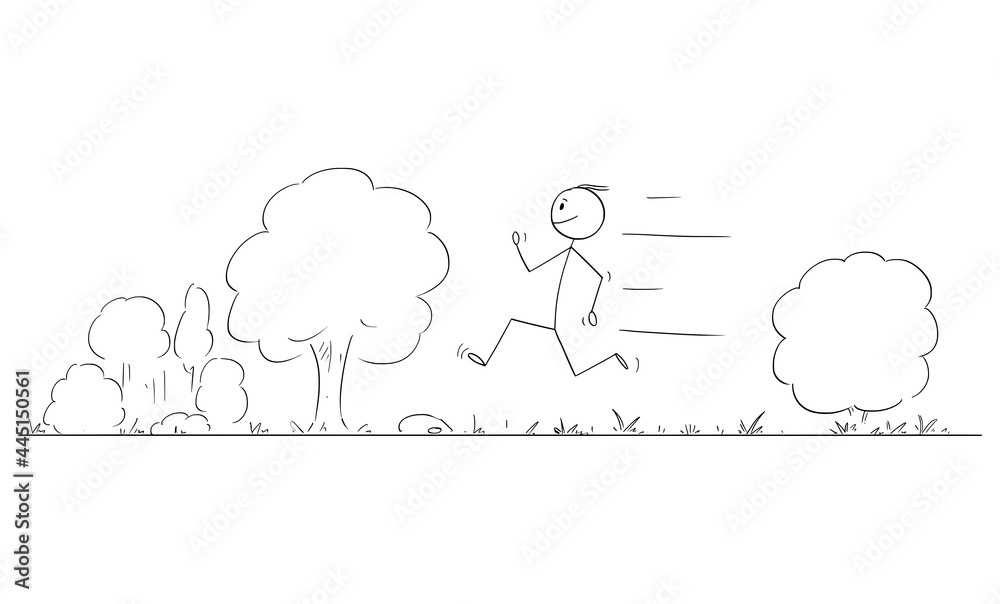 Person or Man Running on Road in Nature, Vector Cartoon Stick Figure Illustration Person or Man Running on Road in Nature, Vector Cartoon Stick Figure Illustration