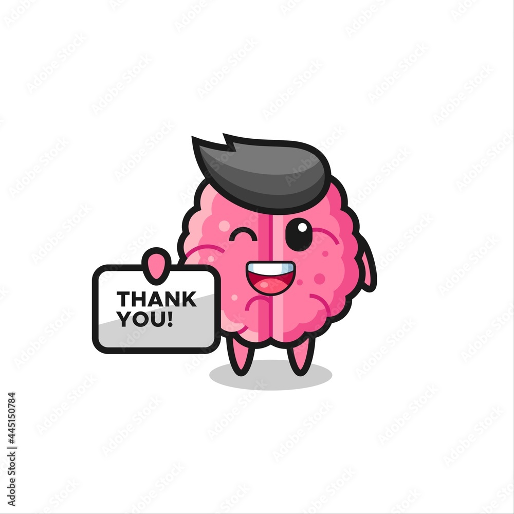the mascot of the brain holding a banner that says thank you the mascot of the brain holding a banner that says thank you