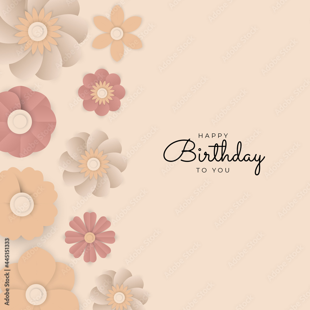 Obraz premium Happy birthday vector set of cards with floral flower leaves border in beige pastel background. Birthday floral card set. Vector illustration.
