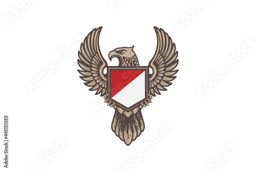 Retro Vintage Eagle Hawk Falcon Garuda Bird with Shield Logo Design Vector photo