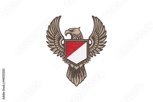 Retro Vintage Eagle Hawk Falcon Garuda Bird with Shield Logo Design Vector