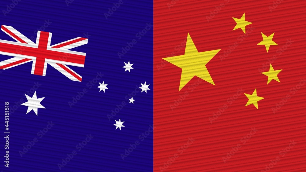 China and Australia Two Half Flags Together Fabric Texture Illustration China and Australia Two Half Flags Together Fabric Texture Illustration