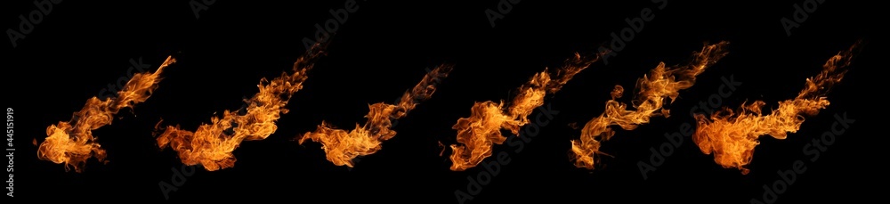 Fototapeta premium The set of fire and burning flame isolated on dark background for graphic design