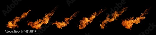 The set of fire and burning flame isolated on dark background for graphic design © Akarawut
