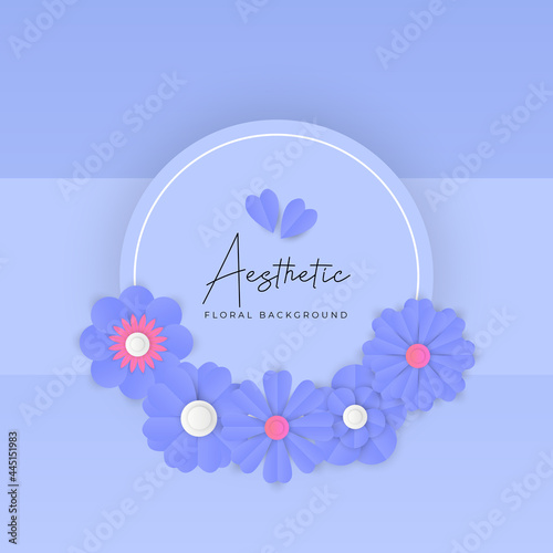 Illustration of paper art flowers and water droplets placed on background. Graphic design for spring season. paper cut and craft style. vector, illustration.