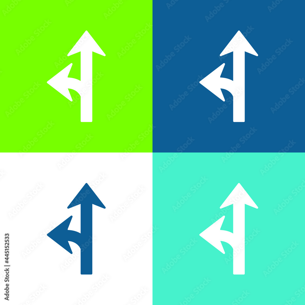 Arrow Junction One To The Left Flat four color minimal icon set Arrow Junction One To The Left Flat four color minimal icon set
