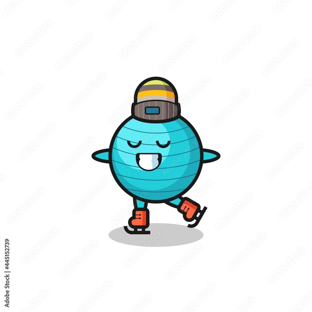 exercise ball cartoon as an ice skating player doing perform