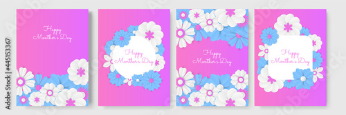 Paper flower. White yellow blue roses cut from paper. Wedding decorations. Decorative bridal bouquet, isolated floral design elements. Greeting card template, blank floral wall decor. Art Background.