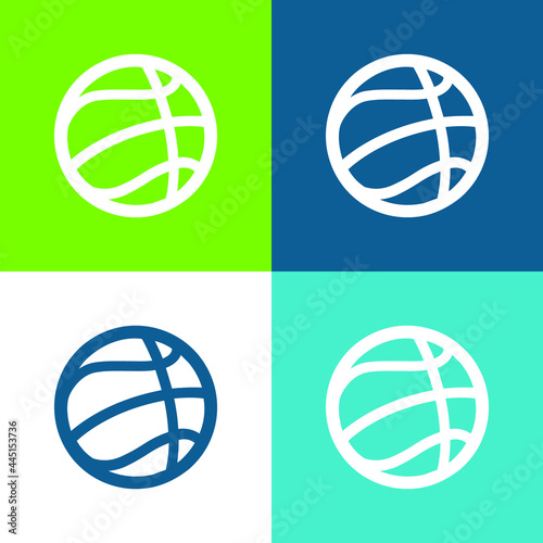 Basketball Ball Flat four color minimal icon set