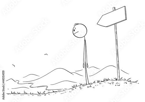 Person Walking on the Path, Looking at the Road or Way, Vector Cartoon Stick Figure Illustration