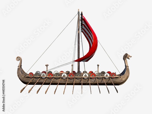 Isolated Viking Ship on White Background 3D Illustration	 photo