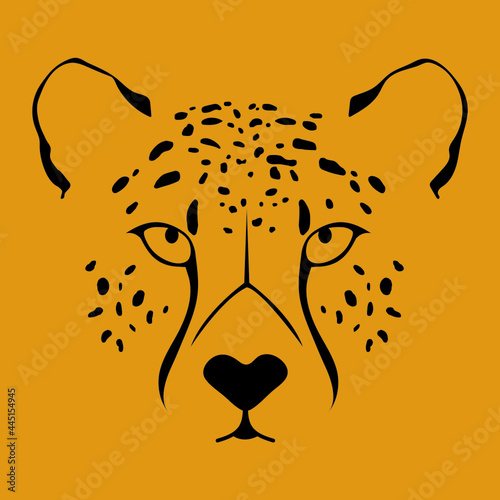 Minimalist Cheetah Icon. Drawing of Cheetah's  face portrait. Vector, Illustration (Acinonyx jubatus)