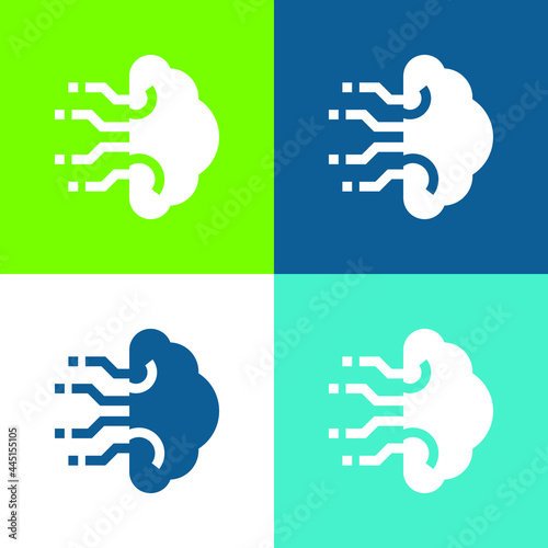 Brain Flat four color minimal icon set