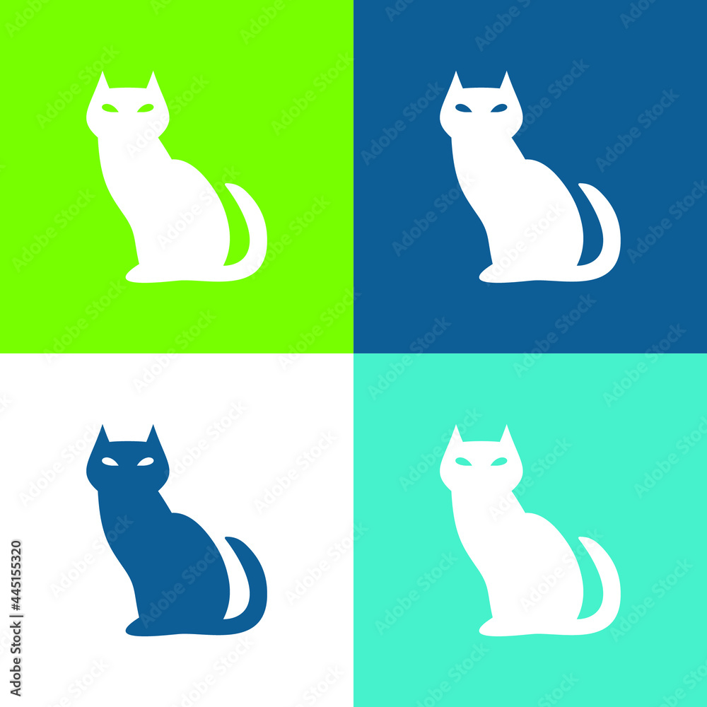 Black Evil Cat Flat four color minimal icon set