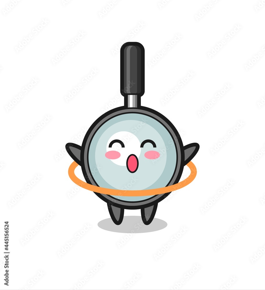 Fototapeta premium cute magnifying glass cartoon is playing hula hoop