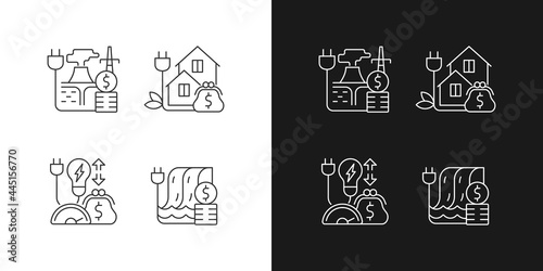 Electrical power cost linear icons set for dark and light mode. Geothermal energy. Green pricing program. Customizable thin line symbols. Isolated vector outline illustrations. Editable stroke