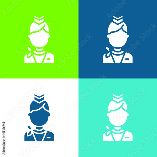 Air Hostess Flat four color minimal icon set