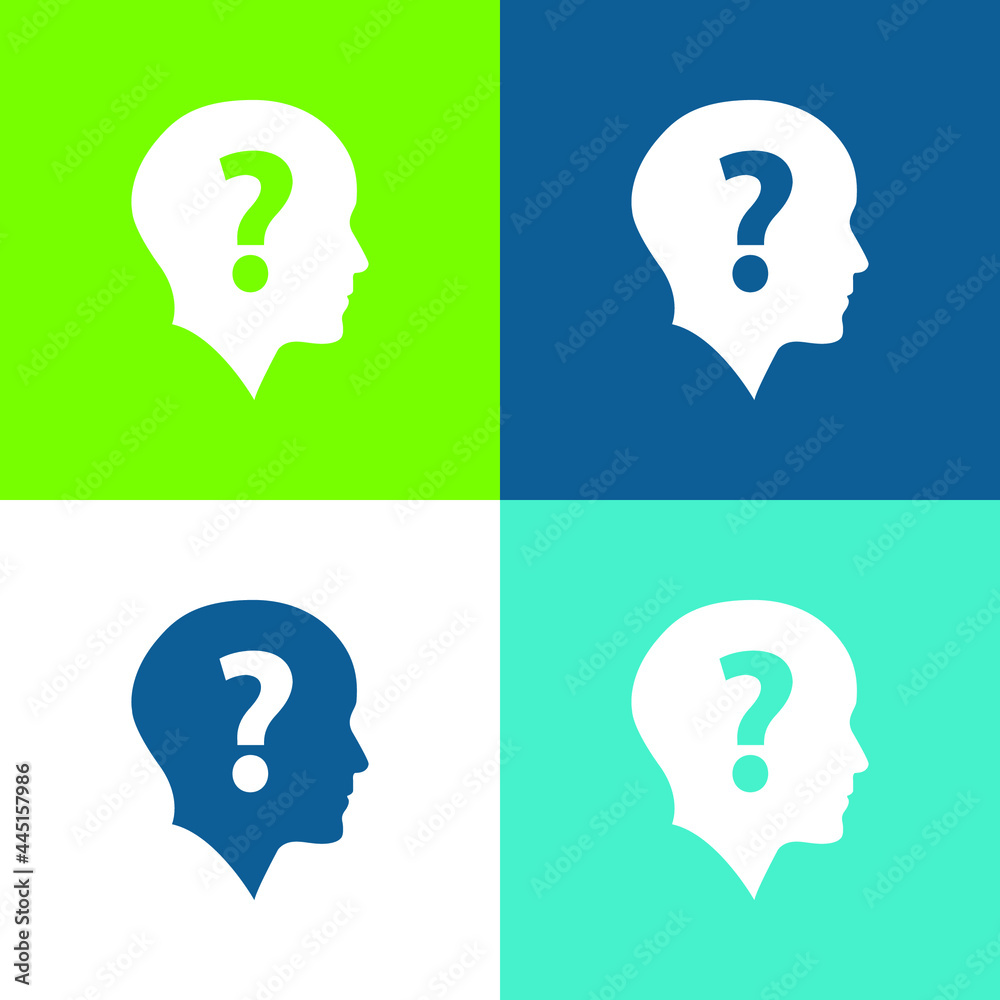 Bald Head With Question Mark Flat four color minimal icon set Bald Head With Question Mark Flat four color minimal icon set