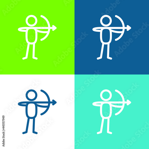 Archer With Bow Flat four color minimal icon set