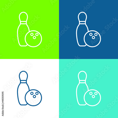 Bowling Bowl And Ball Outline Flat four color minimal icon set