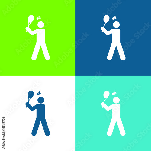 Badminton Player Flat four color minimal icon set