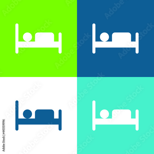 Bed Flat four color minimal icon set