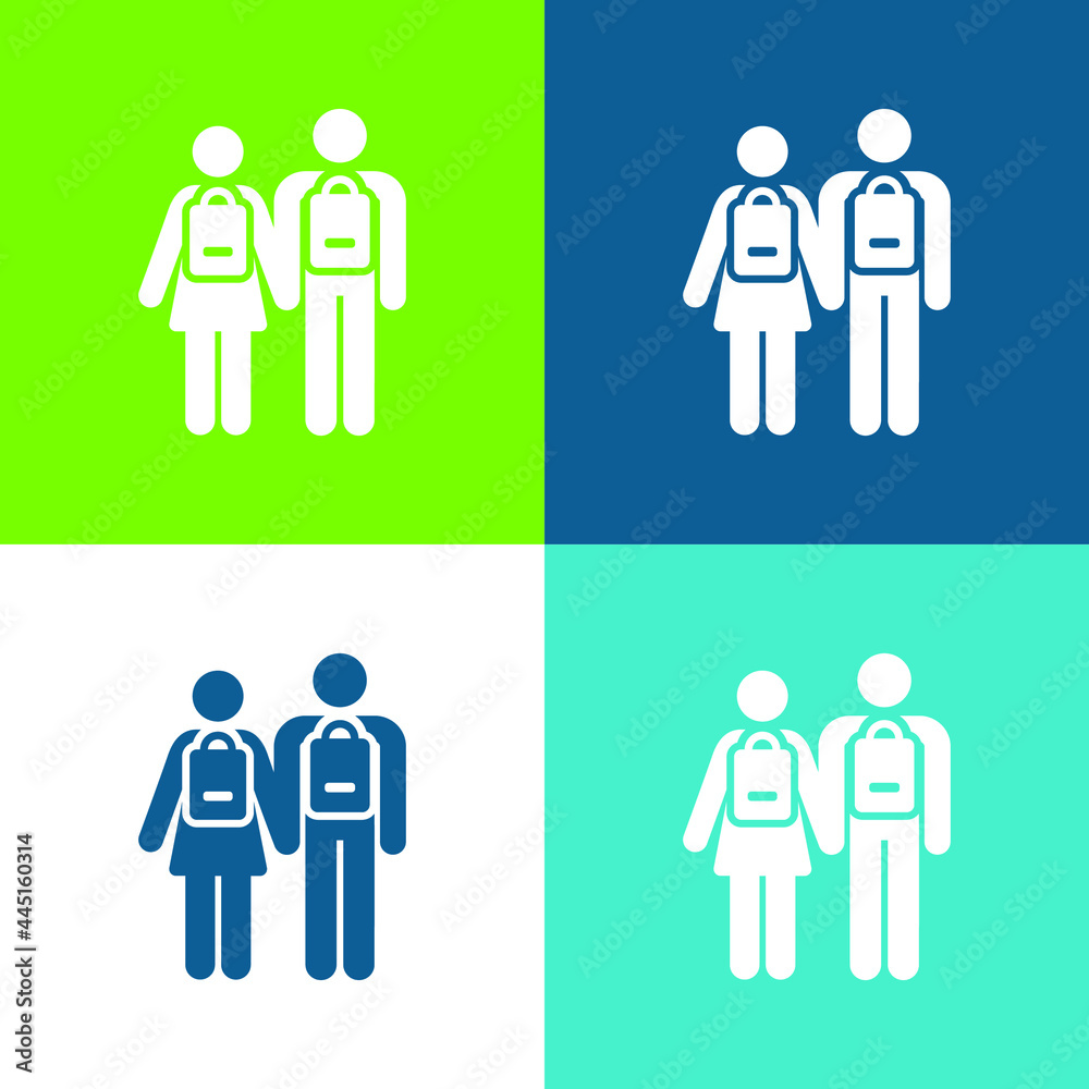 Backpacker Flat four color minimal icon set Backpacker Flat four color minimal icon set