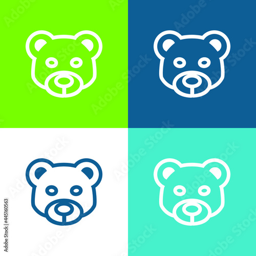 Bear Head Frontal Outline Flat four color minimal icon set