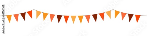triangular flags in autumn colors, flat decorative vector garland isolated on white background