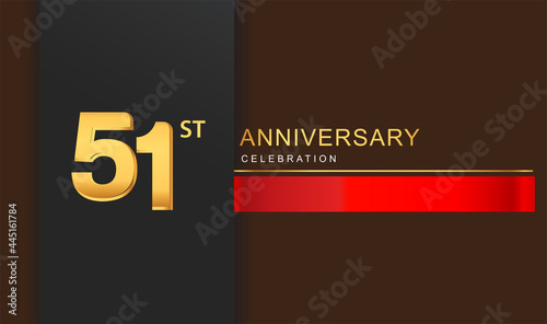 51st years anniversary celebration logotype golden color with red ribbon elegant design for anniversary celebration, invitation card, and greeting card.