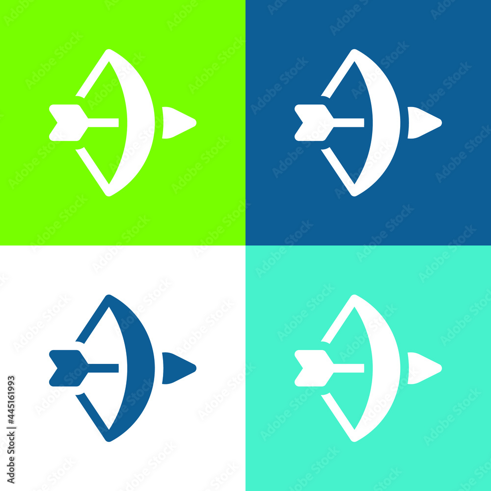 Bow And Arrow Flat four color minimal icon set Bow And Arrow Flat four color minimal icon set