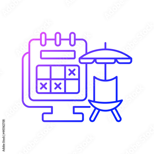 Tracking vacation time gradient linear vector icon. Schedule for leave dates for employee from work. Work monitoring. Thin line color symbols. Modern style pictogram. Vector isolated outline drawing