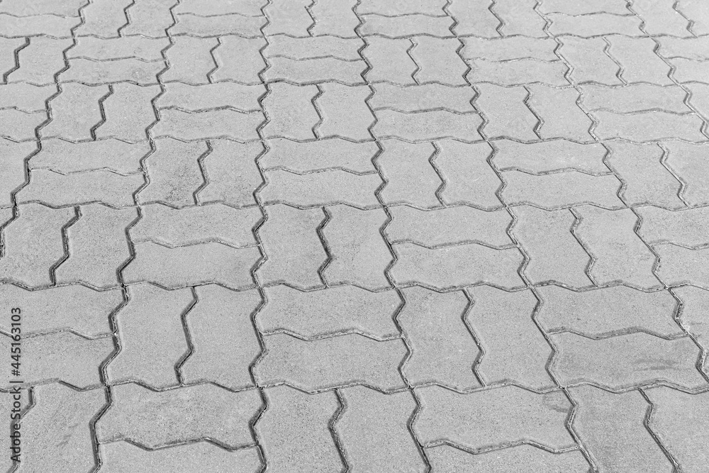 Perspective View Monotone white Brick Stone Pavement on The Ground for Street Road Perspective View Monotone white Brick Stone Pavement on The Ground for Street Road