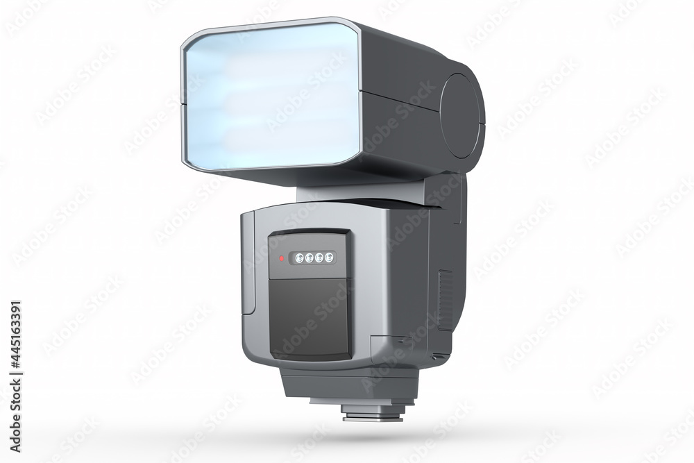 Camera external flash speedlight isolated on white background. Camera external flash speedlight isolated on white background.