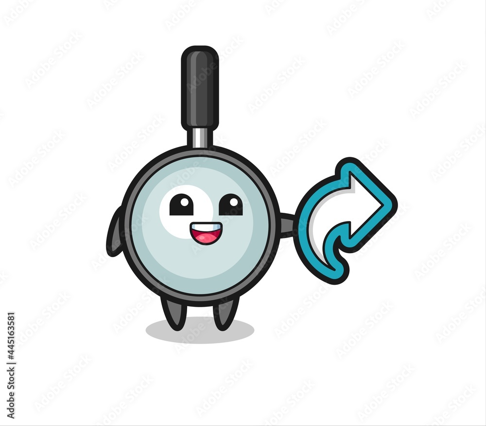 cute magnifying glass hold social media share symbol